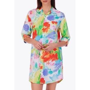 Ralph Lauren Nightwear Cotton Lawn Mini Dress or Sleepshirt M Roll Tab Floral